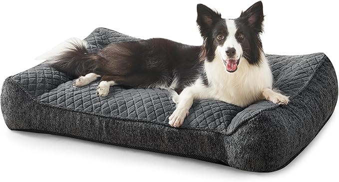 JOEJOY XL Orthopedic Dog Beds Large Sized Dog, Extra Thick Supportive Big Dogs Couch Bed with Sides and Waterproof Lining, Ultra Soft Pet Bed Sofa for Large Dogs, Grey, 38''x28''