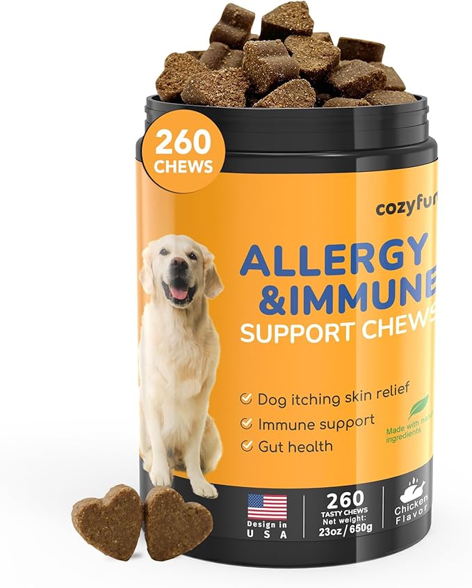 Dog Allergy Chews 260Ct - 23oz Dog Supplements for Itchy Skin and Paw Licking, USA Lab Formula with Probiotics, Boost Immune System
