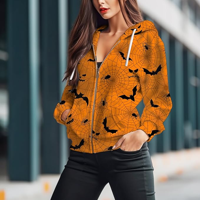 Women's Zip Front Plaid Sweatshirts Print Hoodie Fall Jackets Long Sleeve Casual Drawstring Clothes