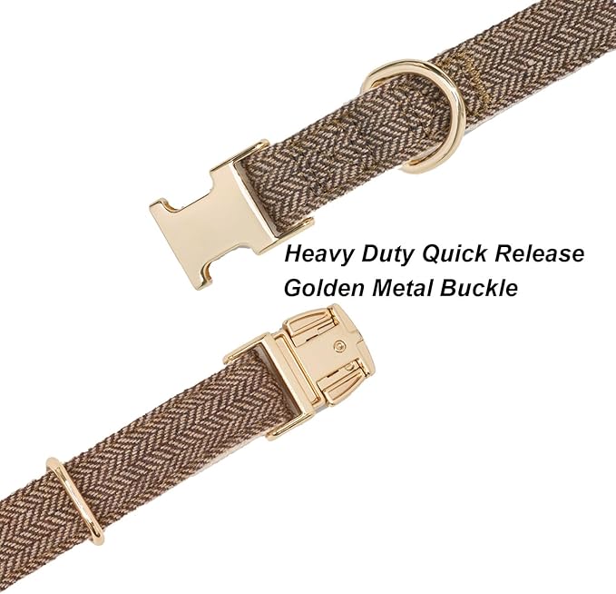Soft Hemp Dog Collar and Leash Set Adjustable Woven Tweed Dog Collars with Metal Buckle and Lead for Small Medium Large Dogs,Coffee