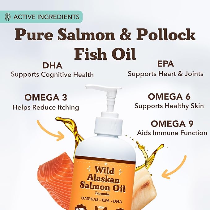 Natural Dog Company Wild Alaskan Salmon Oil Formula with Omega 3, Fish Oil for Dogs Supplement, Skin & Coat Dog Oil, Itchy Relief, Immune Support for Joints & Heart, Food Topper, 16 oz.