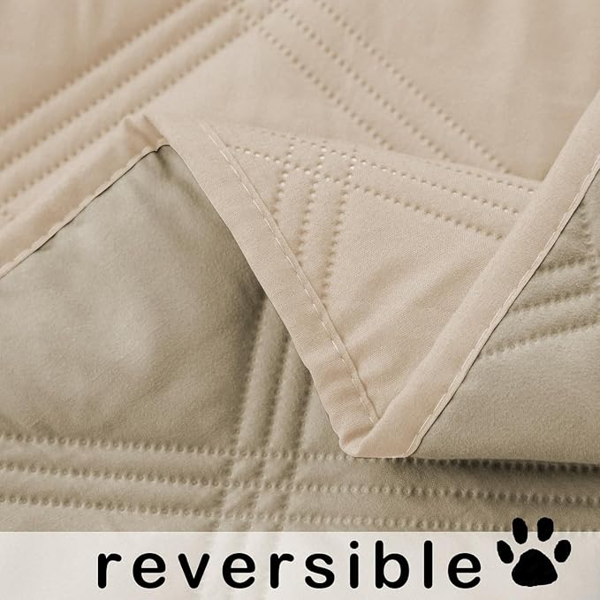 fuguitex Waterproof Dog Blanket Reversible for Small Dogs Resistant Leakproof Washable Couch Cushion Bed Protector Cover for Indoor Furniture Pet Friendly（52"*82",Beige+Khaki