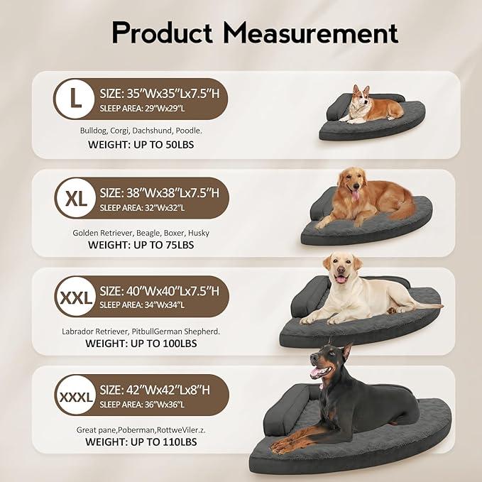 Large Orthopedic Dog Bed with Sides XXXL Dog Beds with Removable Washable Cover Non-Slip Waterproof Pet Bed for Extra Large Dogs - Dark Grey XXXL