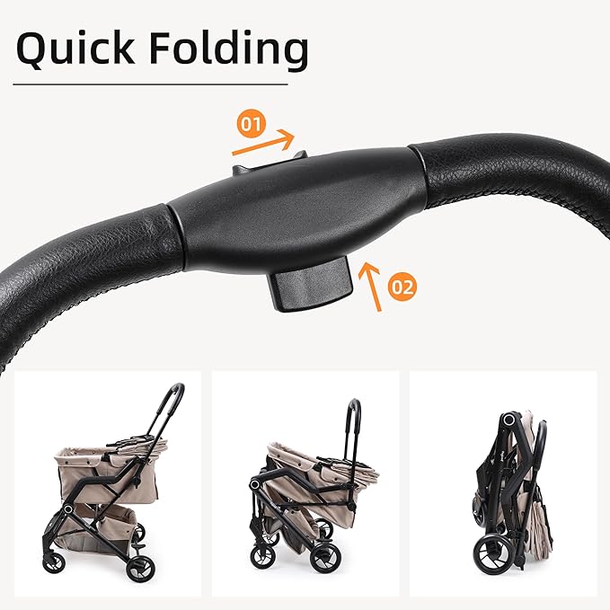 Dog Cat Strollers, Suitable for Dogs and Cats Weighing No More Than 66 Pounds, Foldable 4 Wheels Pet Stroller, Travel Small Dog Pet Stroller with 4 Wheels (Beige)