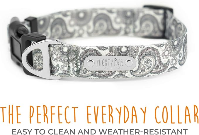 Mighty Paw Grey Paisley Designer Collar - Stylish and Sleek - Great for Small and Large Dogs - Ultimate Comfort with Soft Premium Polyester Webbing - Heavy-Duty Hardware for Long Lasting Use - M
