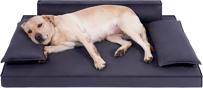 Luxury Orthopedic Dog Bed with Bolsters – Modern Sofa-Style Pet Lounger with Supportive Pillows – Waterproof & Washable Cover – Large Dog Bed for Indoor & Outdoor Use, Grey 46" x 34"
