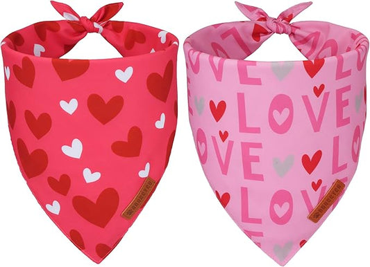 ADOGGYGO Valentine Dog Bandana, Heart and Love Pet Scarf, Premium Durable Fabric, Red Pink Valentine Bandanas for Medium Large Dogs (Large)
