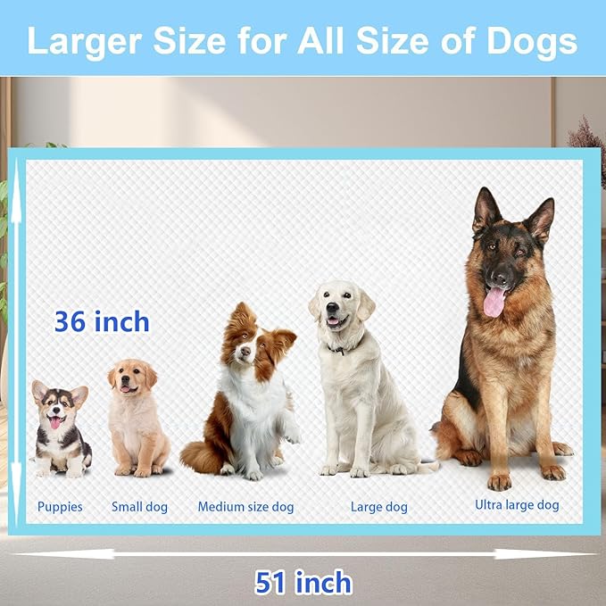 XXXXL Puppy Pee Pads for Dogs 36"x51" 40 Count, Extra Large Dog Pee Pads, Leak-Proof & Super Absorbent Dog Pee Pads, Thicken Disposable Potty Pads Puppy Training Pads for Cats Rabbits