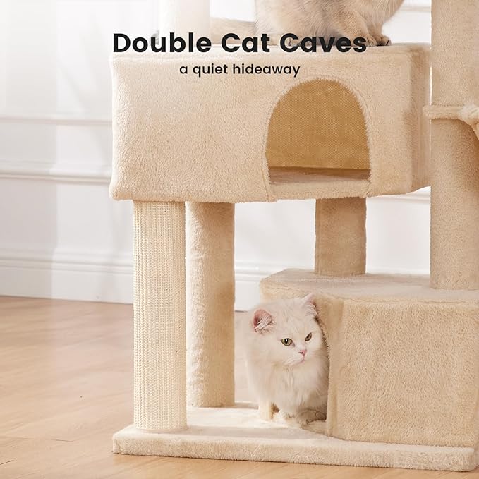 Gardner Pet 41" Tall Cat Tree for Large Cats, Heavy Duty Cat Tower with 3.2in Posts & Washable Top Perches, Space-Saving Cat Furniture with Replaceable Natural Sisal for Apartments, Easy to Assembly