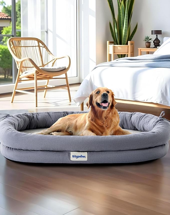 Orthopedic Dog Bed for Large Dogs, Pet Sofa Bed with Egg Crate Foam, 4-Sided Bolster, Removable Washable Cover & Anti-Slip Bottom, XX-Large Gray
