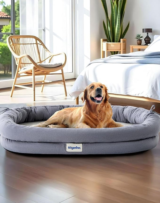 Orthopedic Dog Bed for Large Dogs, Pet Sofa Bed with Egg Crate Foam, 4-Sided Bolster, Removable Washable Cover & Anti-Slip Bottom, XX-Large Gray