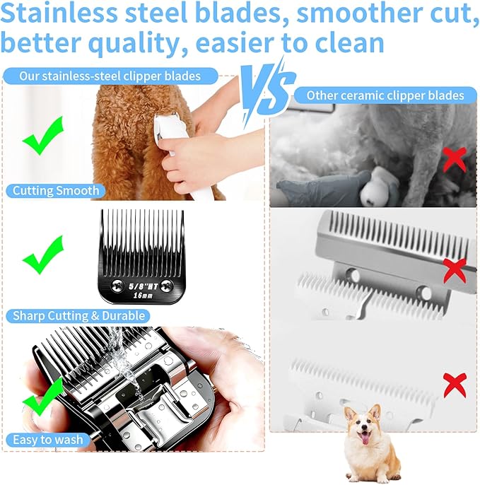2 Pcs Size 5/8HT Detachable Dog Grooming Blades, Compatible with Andis, Oster A5, Wahl KM10 Series Clippers, Cut Length 16mm, Black (5/8HT 16mm, 2Pcs)