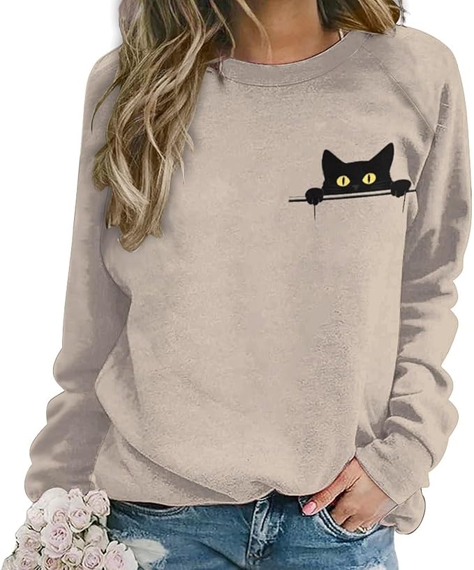 Womens Ugly Christmas Sweatshirt Funny Cat Dog Printed Xmas Pullover Shirts Crewneck Long Sleeve Graphic Hoodies