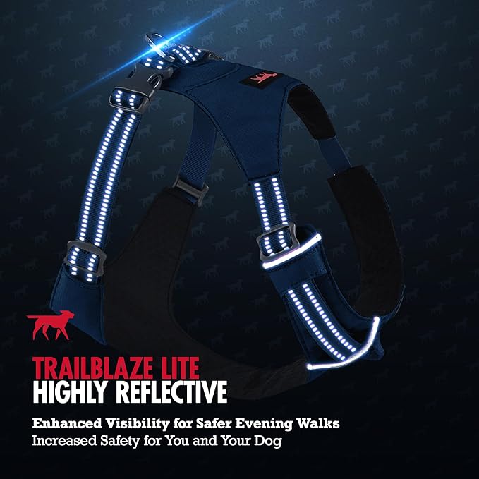 Tuff Pupper All-Day Wear Dog Harness | for Walking, Trail Running, Hiking | Front & Back Leash Clips | Reflective Trim | Easy On/Off Buckles | Lightweight Breathable | No Pull Design (L/XL, Blue)