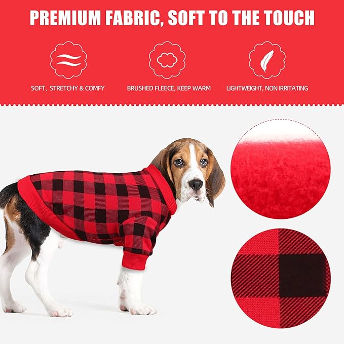 Dog Fleece Sweater for Small Dogs Buffalo Plaid Dog Clothes Soft Thickening Warm Small Dog Sweater Puppy Clothes for Small Dogs Girl & Boy(M)