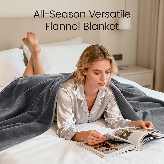 LOOBANI Waterproof Blanket for Bed: Reversible Leakproof King Size Bed Blankets 85" x 108", Soft Flannel & Coral Fleece Bed Blanket Water Resistant for Couch Sofa Cover, Travel, Movie Time, Grey