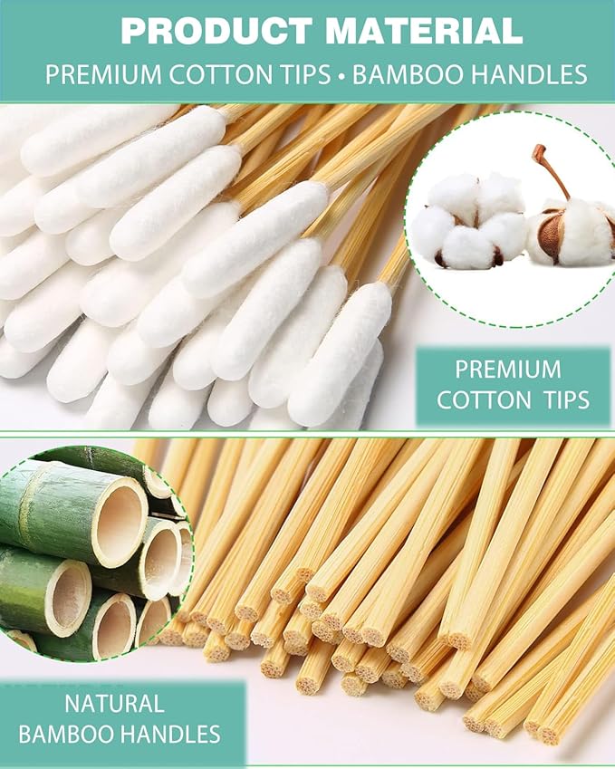 Dog Ear Swabs, 800 Count – 6-Inch Bamboo Cotton Swabs with Large Absorbent Tips for Pet Ear Cleaning, Wax Removal & Grooming,Resealable Pouch
