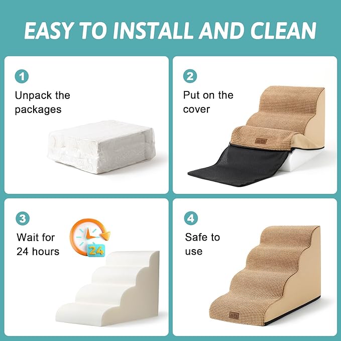 Dog Stairs for Small Dogs 15.7" H, Curved Dog Step for Puppy, Older Cat, Medium Pet Ramp for Sofa, Couch or Chair, Ladder with High Density Foam, 3 Step, 15.7x22.4x15.7 inch, Light Brown