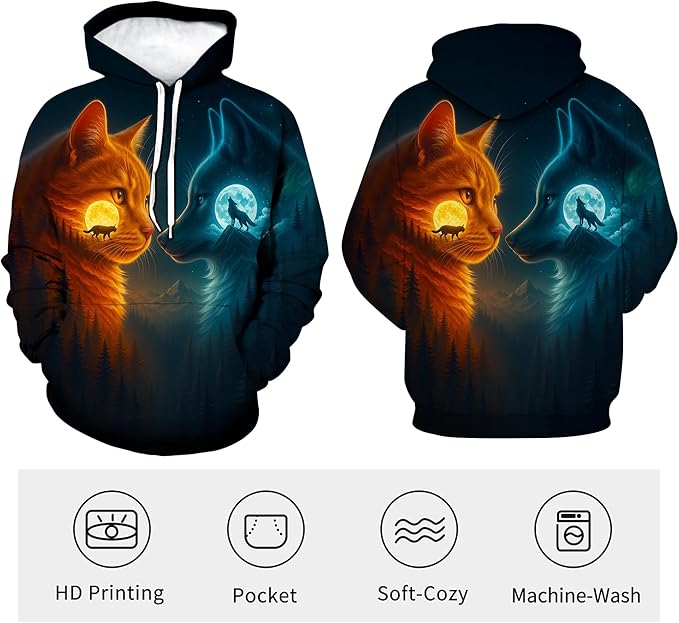 Blissboy Novelty Long Sleeve Hoodie Funny Cat Print Sweatshirts