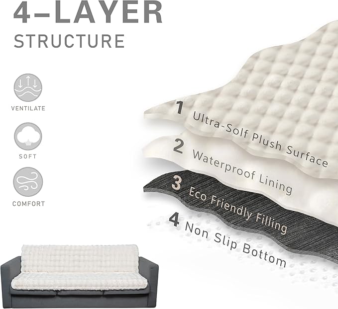 Waterproof Dog Bed Cover, Dog Pad Soft Plush Pet Blanket with Anti-Slip Back for Bed Couch Sofa, Furniture Protector for Small, Medium and Large Dogs and Cats (White-Bubble, 82"x82")