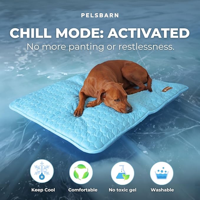 Pelsbarn Dog Cooling Mat- Ice Silk Summer Comfort, Self Cooling, Non-Slip Dog Pad, Durable & Washable, Mat for Medium Dogs 19" x 25", Support Shelter Dogs with Every Purchase (Blue)