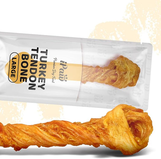 iPaw Turkey Tendon for Dogs, Ingredient Sourced from USA, Hypoallergenic, All Natural Human Grade Puppy Chew, Dog Treats for Signature Series, Rawhide Alternative, 1 Units/Pack Bone (Large)