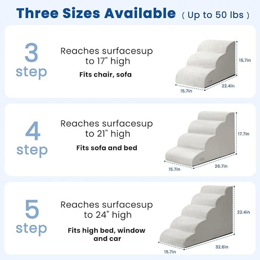 Dog Steps for Bed, 4 Step Pet Stairs for Small and Medium Dogs, Non-Slip Dog Ramp with Washable Cover, High-Density Support Foam for Easy Climbing,Light Grey