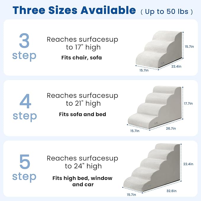 5 Step Dog Stairs for High Bed – Pet Steps for Small Dogs, Non-Slip Dog Ramp with Washable Cover, Pet Ladder for High Beds,Light Grey
