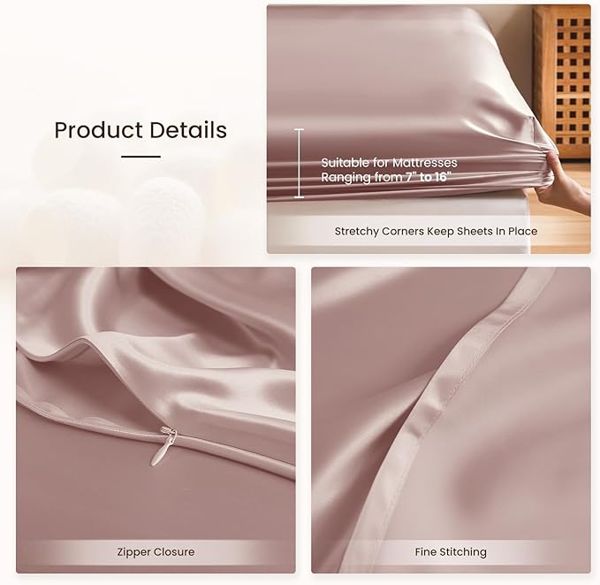 THXSILK Silk Sheet Set 4Pcs, 6A+ Top Grade 100% Pure Mulberry Silk Bed Sheets Ultra Soft Durable Luxury Bedding Sets Cooling, 1 Fitted Sheet, 1 Flat Sheet and 2 Pillowcases (Twin-XL, Purple)
