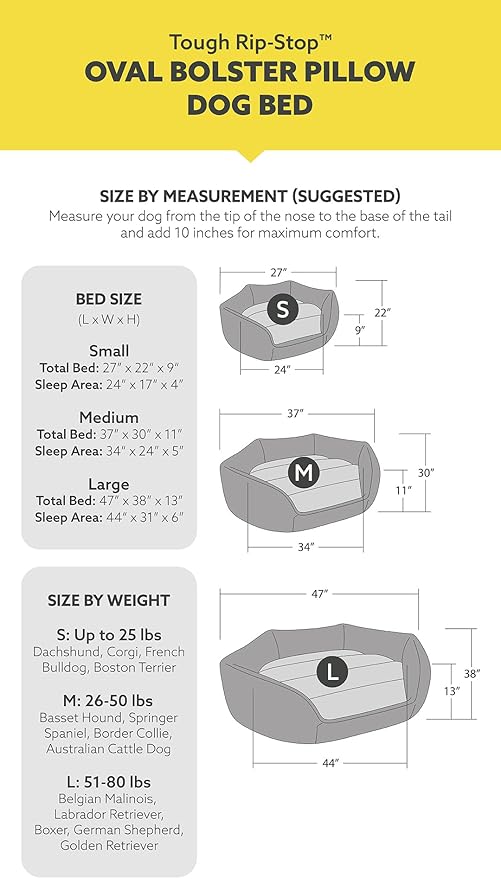 K9 Ballistics Tough Ripstop Oval Bolster Dog Bed, Calming Round Den Shape, Scratch Resistant, Machine Washable - Large, Black Ripstop