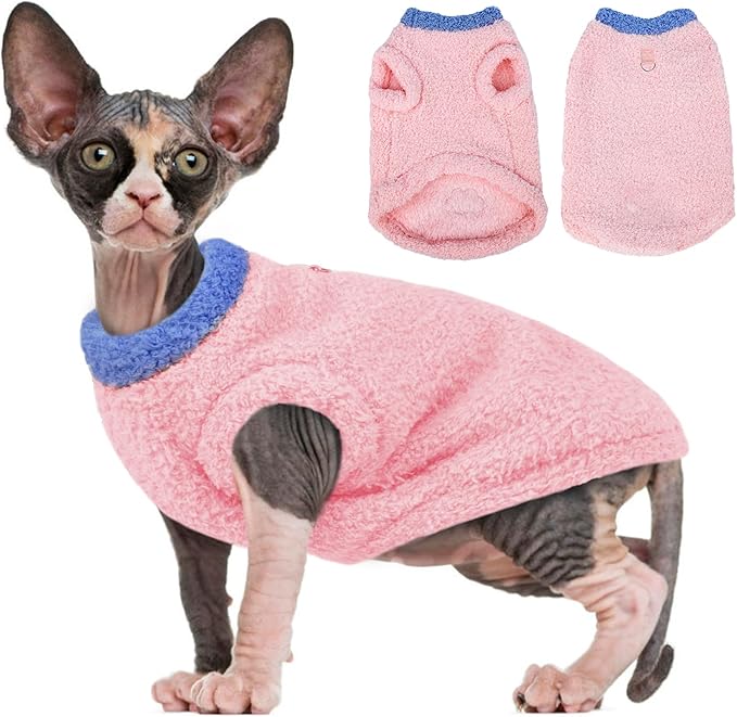 Cat Sweater, Warm Kitten Coat Fleece Vest, Sphynx Hairless Cat Shirts, Soft Pajamas for Cats Only