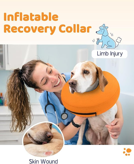 Supet Inflatable Cone Collar Alternative, Dog Donut Collar Recovery ECollar to Stop Licking, Soft Cone for Small to Large Dogs