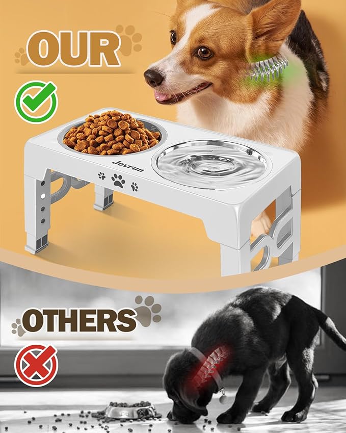 Elevated Dog Bowls, Dog Feeder with Stainless Steel Dishes & Slow Feeder Bowl, 5 Heights Adjustable Raised Stand for Medium Large, Food Dishes with Non-Slip Feet