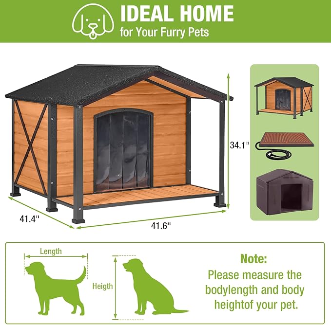 Large Heated Dog House Outdoor XL Insulated Dog House Weatherproof Dog Kennel ((with Heating Pad & Liner), Extra Large Heated Dog House (AIR89-HP))