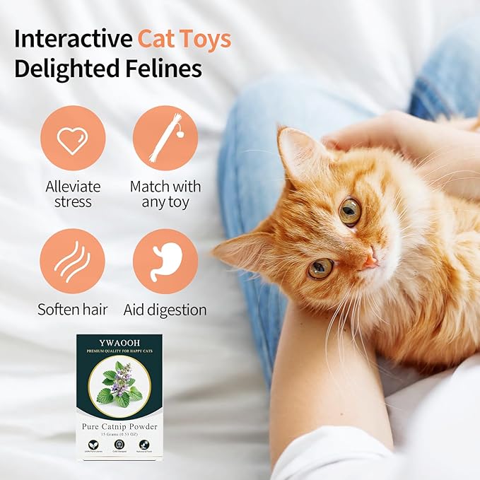 YWAOOH Premium Catnip for Cats & Kittens – Cold-Processed, High Potency Nepetalactone, 100% Pure Organic Leaf-Only Catnip for Toys, Scratchers, Refills, Stimulates Play & Protects Furniture - 15g