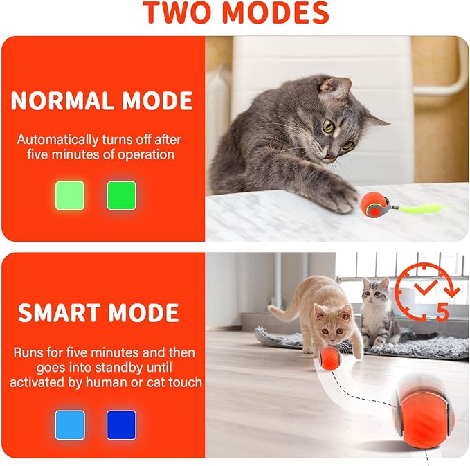 LUPAPA Interactive Cat Ball Toy with Feather, Smart Ball for Indoor Cats, Motion Activated Automatic Cat Toys, USB Rechargeable Toys, Orange
