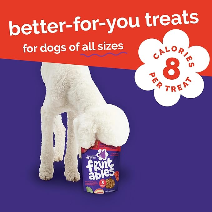 Fruitables Baked Dog Treats, Healthy Pumpkin Treat for Dogs, Low Calorie & Delicious, Free of Wheat, Corn and Soy, Made in the USA, Apple and Crispy Bacon Flavor, 7oz