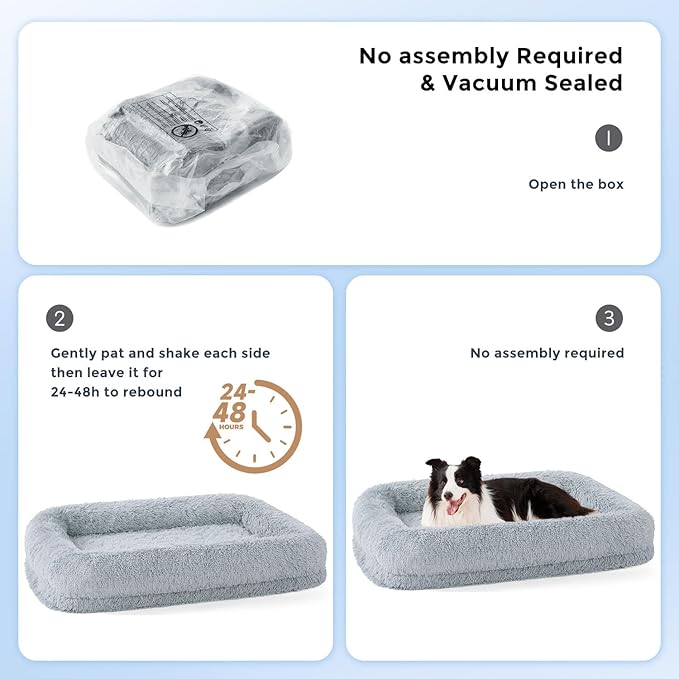 Extra Large Dog Bed - XL Dog Bed with Washable Removable Cover, Fluffy Waterproof Pet Sofa with Supportive Egg Foam and Nonskid Bottom, Grey
