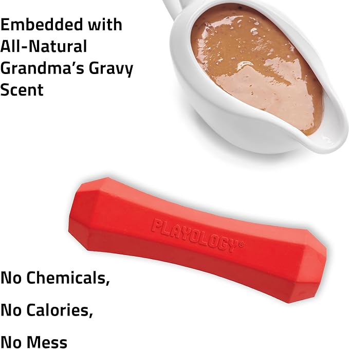 Playology Dog Toys | Durable Squeaky Chew Stick for Dogs | Medium Grandma's Gravy Scented Toy - Easy to Clean and Made from Non Toxic Materials
