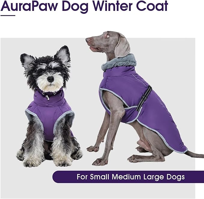 Warm Waterproof Dog Coat,Size M Dogs Jacket Pet Winter Coat for Cold Weather with Thicken Furry Collar,Reflective Puppy Winter Jacket Warm Fleece Lining for Medium Dogs,Purple,M