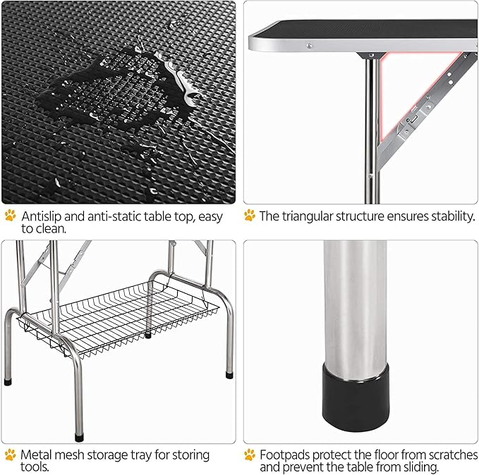 Pet Dog Grooming Table, Adjustable Large Heavy Duty Professional Foldable Trimming Stage with Arms, Noose, Mesh Tray, Maximum Capacity Up to 330LBS, 46''/Black