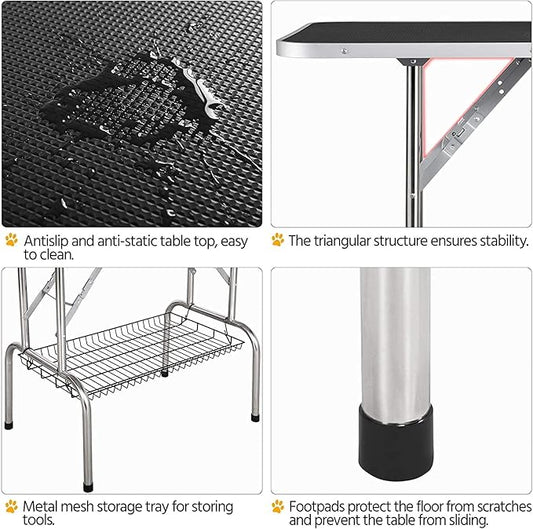 Pet Dog Grooming Table, Adjustable Large Heavy Duty Professional Foldable Trimming Stage with Arms, Noose, Mesh Tray, Maximum Capacity Up to 330LBS, 46''/Black
