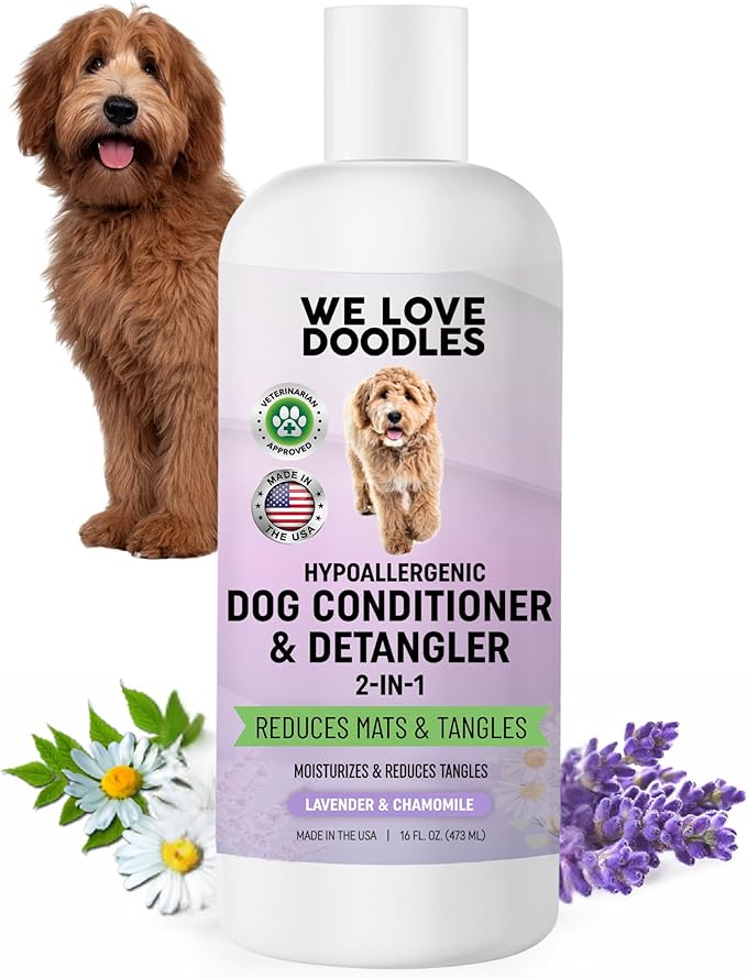 Dog Conditioner & Detangler, 2-in-1 Conditioner for Allergies & Itching, Made in USA, Lotion Treatment for Dogs, Perfect for Poodles, Doodles, & Goldendoodles, 16oz [We Love Doodles]