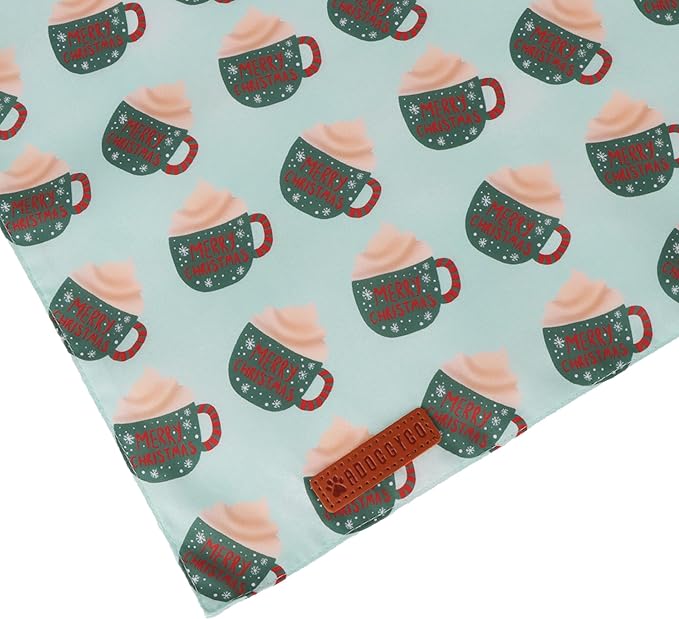 ADOGGYGO Green Christmas Dog Bandana, Snowman Reindeer Mug Pet Scarf, Adjustable Fit Merry Christmas Bandanas for Extra Large Dogs (X-Large)