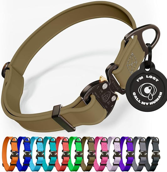 Biothane Dog Collar with Cobra Buckle - Made in USA - QR Code Dog Tag ID Included - Adjustable Heavy Duty Dog Collars for Medium Large Dogs - Waterproof Military Grade Tactical Collar for Dogs