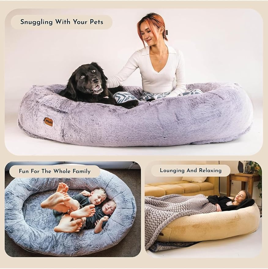 Plufl, The Original Human Dog Bed for Adults, Kids, and Pets. As Seen on Shark Tank. Comfy Plush Large Bean Bag with Memory Foam, Machine Washable, and Durable. Perfect nap and Floor Bed - Black