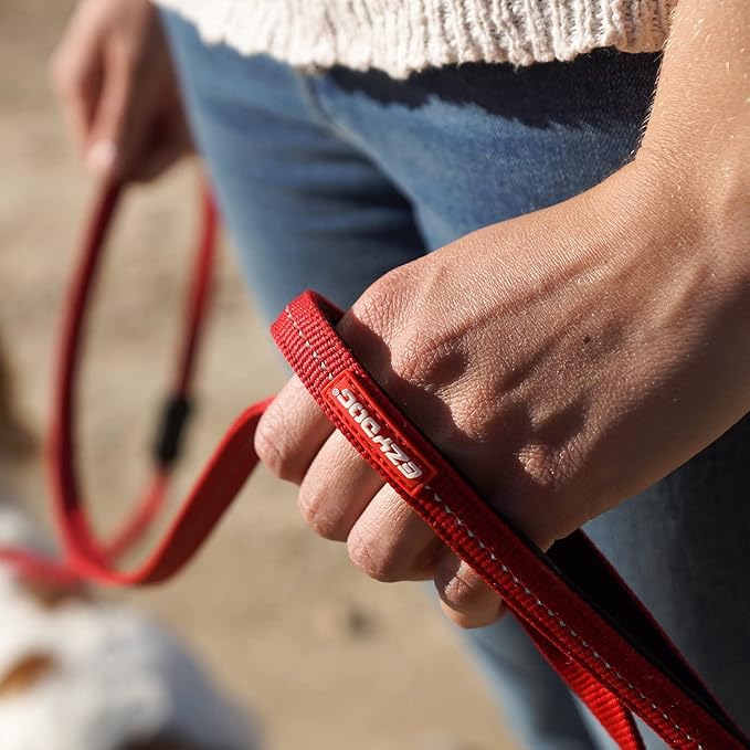 EzyDog Zero Shock LITE Dog Leash - Shock Absorbing Bungee Leash for Dogs That Pull or Excite - Dual Handle and Reflective for Medium, or Small Dogs (72", Red)