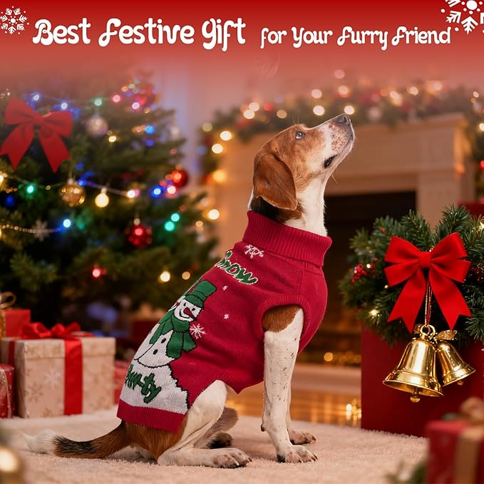 IECOii Christmas Dog Sweater for Extra Large Dogs Girl Boy, XXXXL Big Dog Christmas Sweater with Leash Hole, Holiday Snowman Knitwear for Xmas Photos, Parties, Pet Turtleneck for Doberman,Red, 4XL