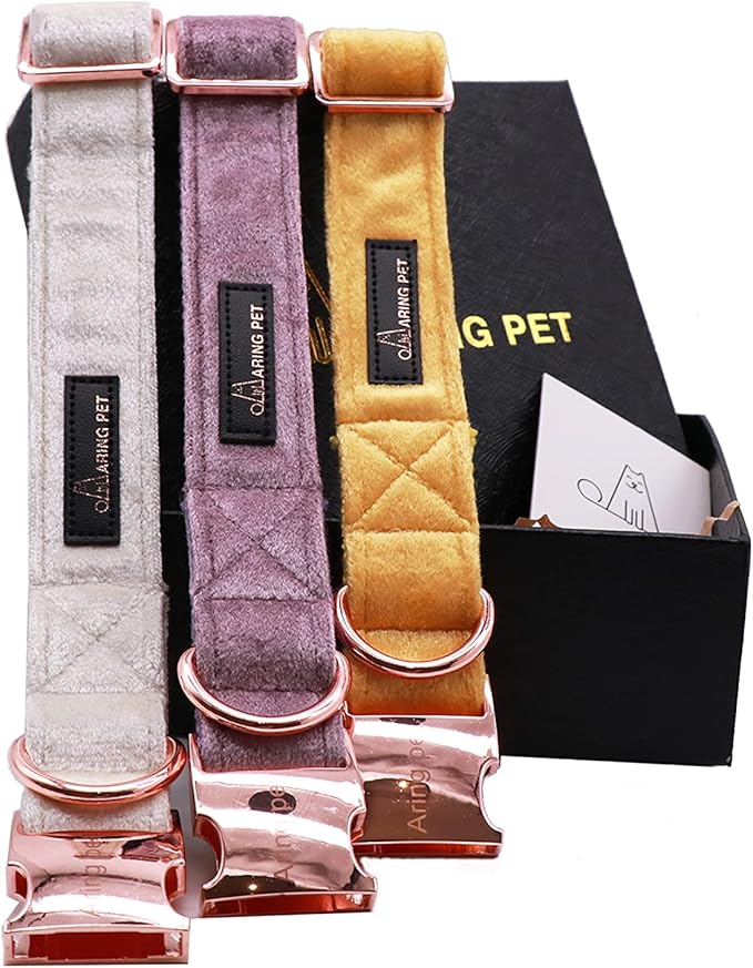 ARING PET Velvet Dog Collar and Leash Set, Soft Dog Collar and Leash, Adjustable Collars for Dogs