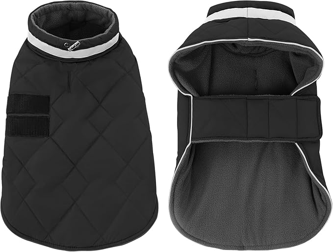 Dog Winter Coat Warm Padded Puppy Jacket Windproof Water Resistant Clothes for Small Medium Large Pets Christmas Sweater Outfit Vest(Black, L)